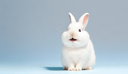 cute animal pet rabbit or bunny white color smiling and laughing isolated with copy space for easter background, rabbit, animal, pet, cute, fur, ear, mammal, background, celebration, generate by AI