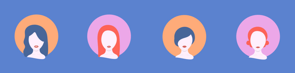 Fashion female avatars with modern girls hairstyles in popular colors