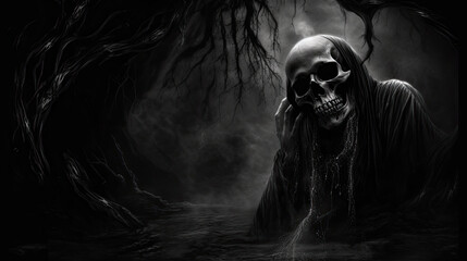 scary halloween zombie grim dark film noir - by generative ai