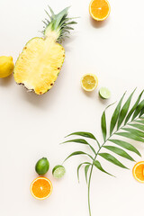 tropical fruits on neutral background 