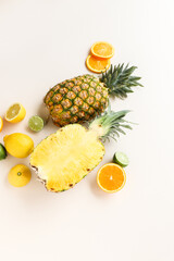 tropical fruits on neutral background 