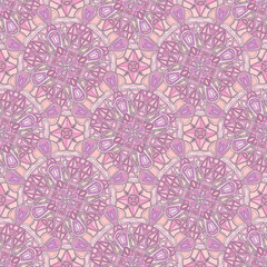 seamless pattern design with a stacked mandala in purple and pink colors
