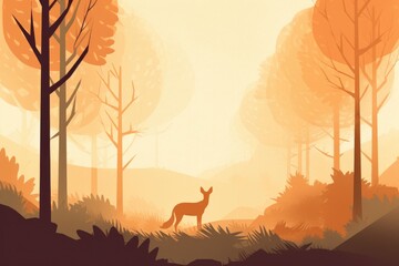 Squirrel silhouette and forest landscape in a minimalist illustration. Soft and muted colors. Generative AI