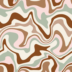 Abstract weaves seamless vector pattern. 60’s, 70’s style hippie background with waves, psychedelic groovy texture. Perfect for textile, wallpaper or print design.