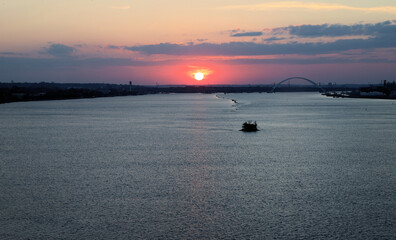 Sunrise over the Mississippi River at Moline Illinois