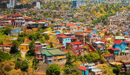 colorful houses in the city of Valparaiso.