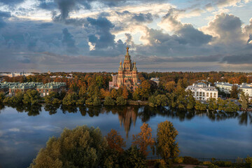 Naklejka premium Panorama of St. Petersburg from a drone