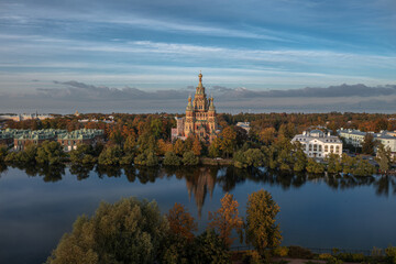 Fototapeta na wymiar Panorama of St. Petersburg from a drone