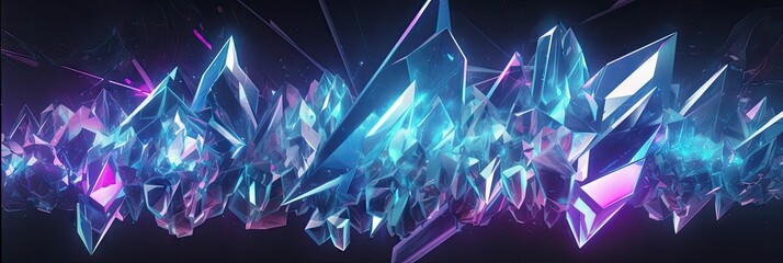 Neon ice crystals as abstract 3d geometry background illustration. Generative ai - obrazy, fototapety, plakaty