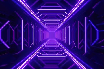 Abstract geometric background center perspective with neon lines glowing in ultraviolet light. Generative ai