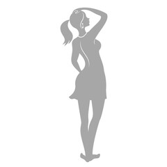 Obraz na płótnie Canvas Silhouette of a woman in style. The girl is slender and beautiful. Lady is suitable for aesthetic decor, posters, stickers, logo. Vector illustration