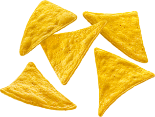 Falling nachos isolated on white background
