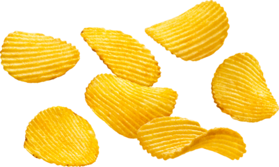 Ridged potato chips isolated on white background with clipping path