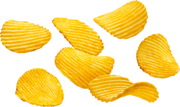 Ridged potato chips isolated on white background with clipping path