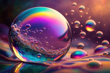 Naklejka premium A close up of water bubbles on a surface, generative ai