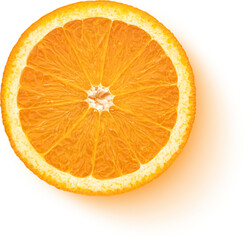 Slice of orange isolated, top view, flat lay