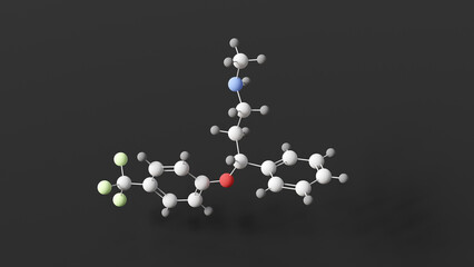 fluoxetine molecule, molecular structure, selective serotonin-reuptake inhibitors, ball and stick 3d model, structural chemical formula with colored atoms