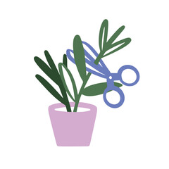 Pruning for plants. Branching, flower care. Formation of flowers, bonsai. Rooting through cuttings. Vector doodle illustration or icon in simple sketch style.