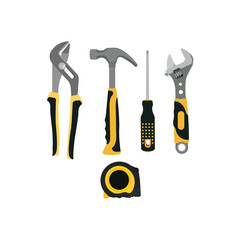 Vector illustration of multiple hand tools for professional technicians. Do it yourself  (DIY) equipments
