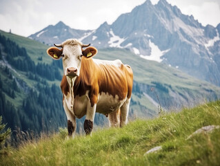 Fototapeta na wymiar Alpine cow - generative AI