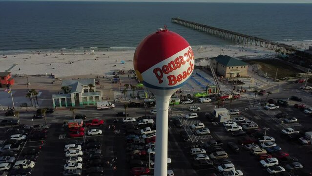 Pensacola beach ball water tower on Pensacola beach at sunset