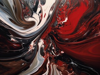 A red and black swirl is shown in this painting
