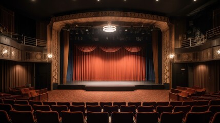 A theater with a curtain