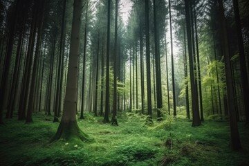 Obraz premium Beautiful shot of a forest with tall green trees