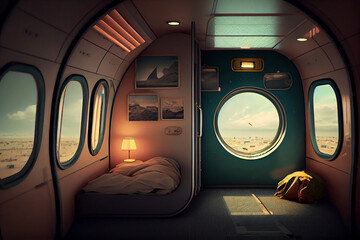 Capsule hotel, abstract illustration.
