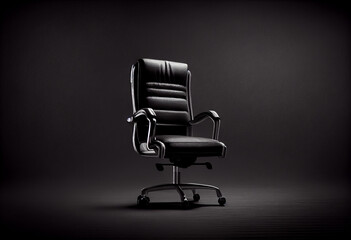 Photorealistic leather black office chair or armchair on a black background. AI generative.