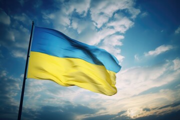 Ukraine waving flag in beautiful sky