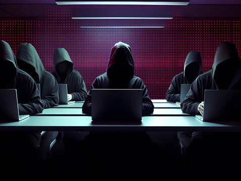 Hackers without face. Concept of hacker group, organization or association.