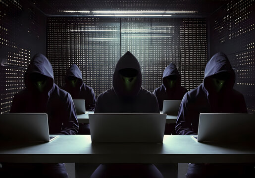 Hackers without face. Concept of hacker group, organization or association.