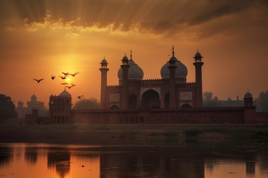 Sunset view badshahi mosque lahore city