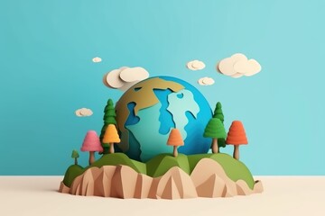Obraz premium World environment day, Illustrative image of the planet, mountains and trees around