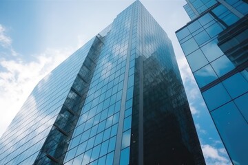 View of modern business skyscrapers glass and sky