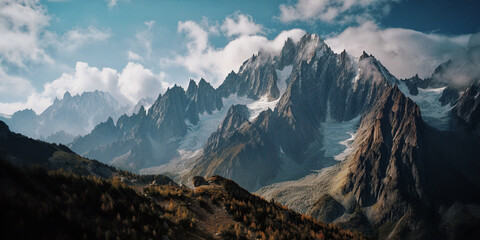 A Panoramic View of Aiguille du Midi Mountain Peak - generative AI