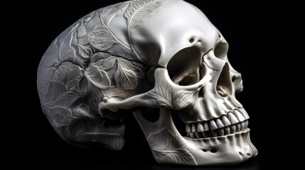 Ornated skull isolated on black background, fantasy generative ai background concept