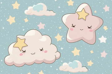 cute baby clouds kawaii patern seamless created with Generative AI technology