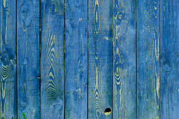Fototapeta na wymiar wooden fence made of boards, painted blue