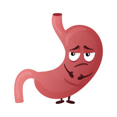 Cartoon stomach character. Concept suffering in pain human internal organ. Vector illustration
