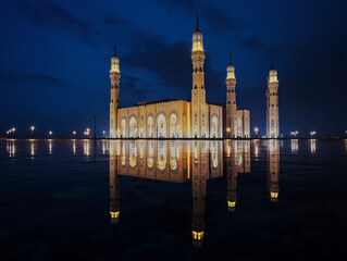 Mosque in the style of Hassan II Mosque in Casablanca by Night - generative AI