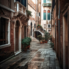 Naklejka na ściany i meble Quaint Streets of Venice - generative AI