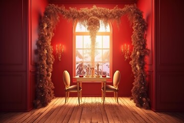 table decor for xmas ,Mistletoe hung, red, generative AI