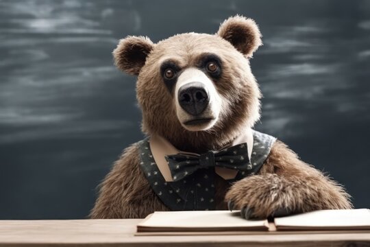 Bear In Class With Blackboard In Background Generative AI