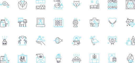 Adornment linear icons set. Jewelry, Accessories, Embellishment, Trinkets, Charms, Baubles, Ornaments line vector and concept signs. Decorations,Beads,Gems outline illustrations