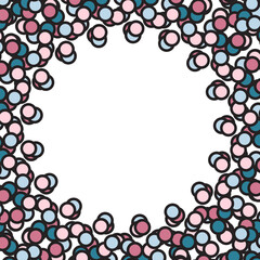 Blue, pink, and white circle dots frame. Vector illustration.