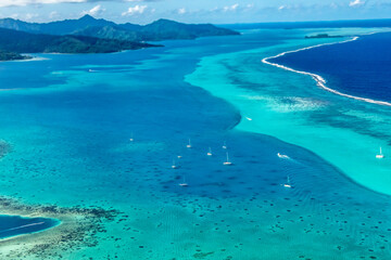 French Polynesia, Raiatea. Aerial view of island and ocean.