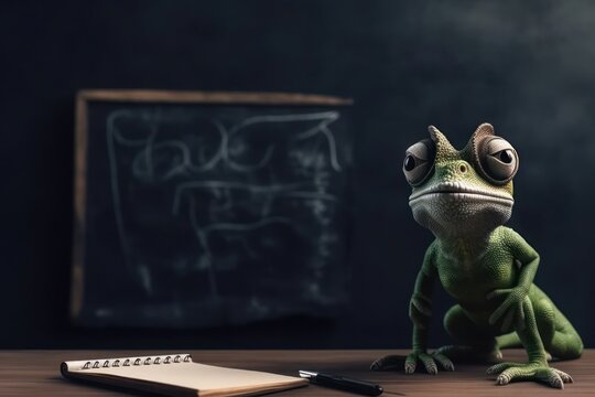 Chameleon In Study Setting With Chalkboard And Copyspace Generative AI
