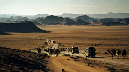 Camel Caravan in the Desert - generative AI